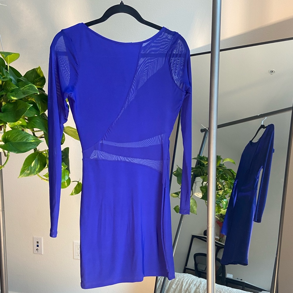 Indigo mesh cut out A-Symmetrical body con dress - Foreign Exchange